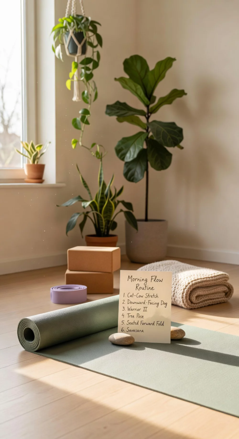 Printable Morning Yoga Routine Card That Sits by the Mat for Daily Guidance