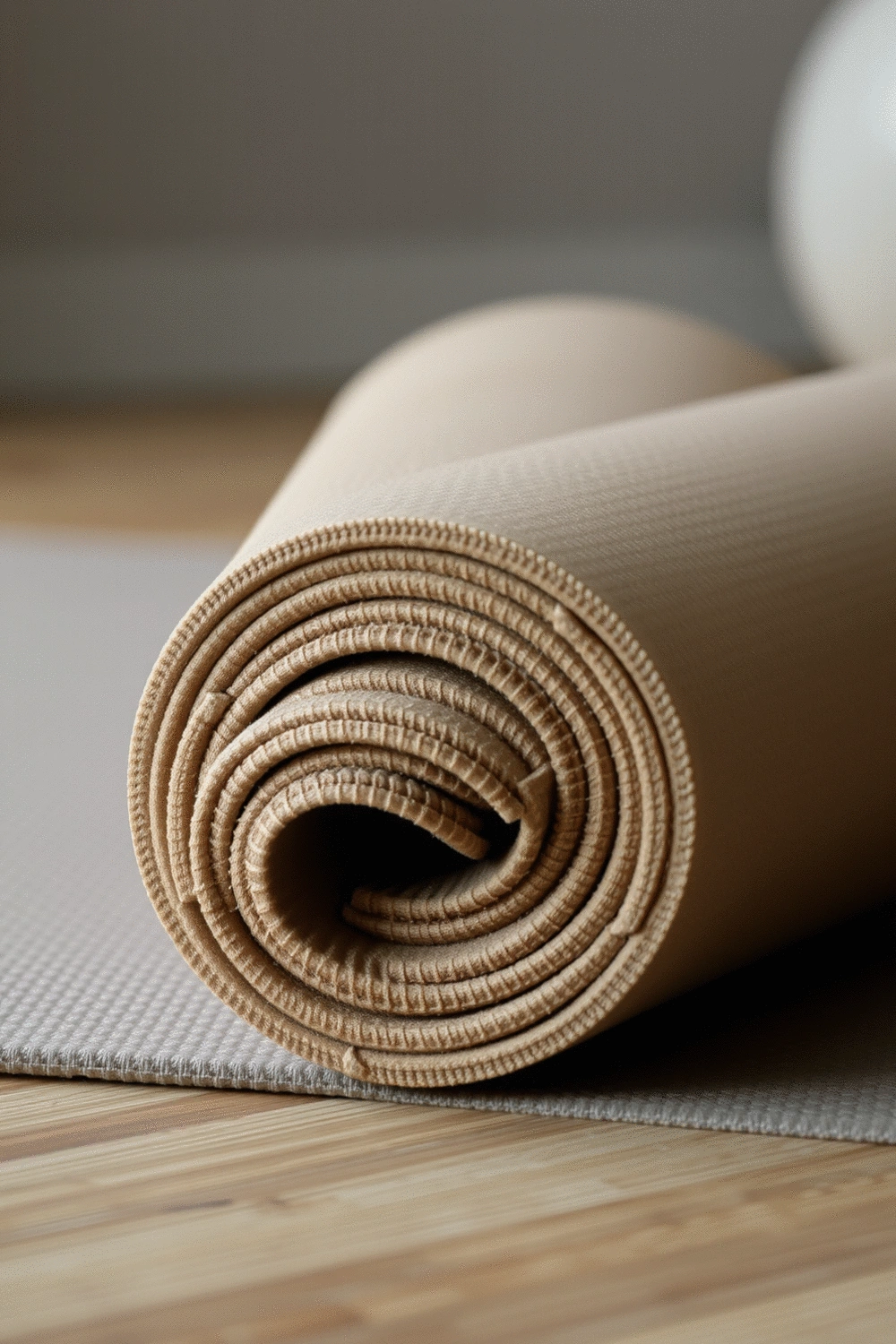 Close-up of a yoga mat made from natural rubber, showcasing its texture and material. No text, no words, no typography, no labels, clean image, no humans, no people, no hands, no body parts
