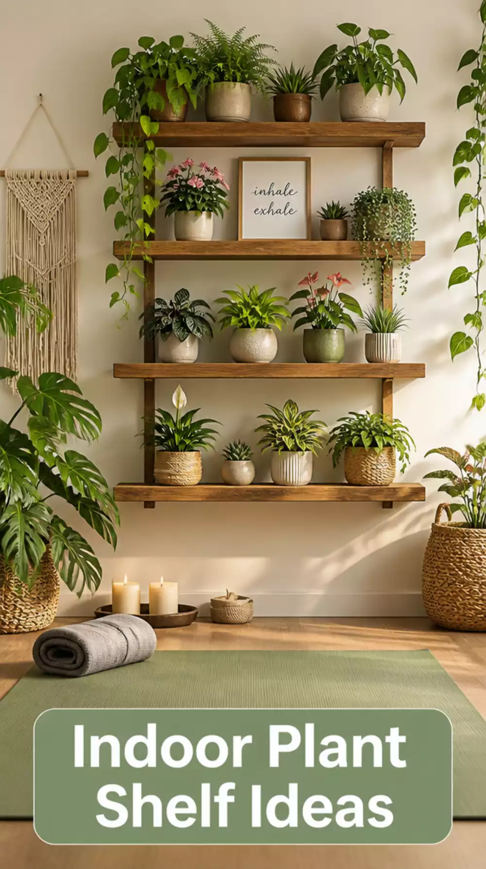 Indoor Plant Shelf Above the Yoga Mat That Brings Nature Into the Space
