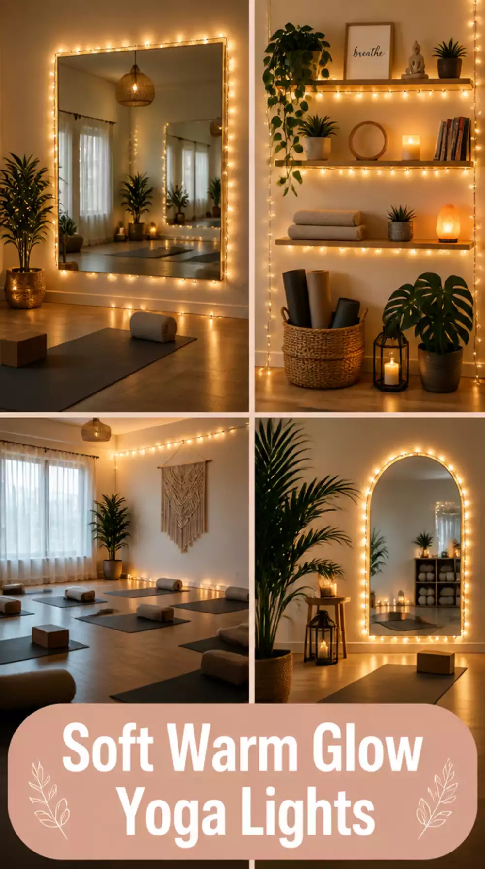String Fairy Light Setup for a Home Yoga Room That Creates a Warm Practice Glow