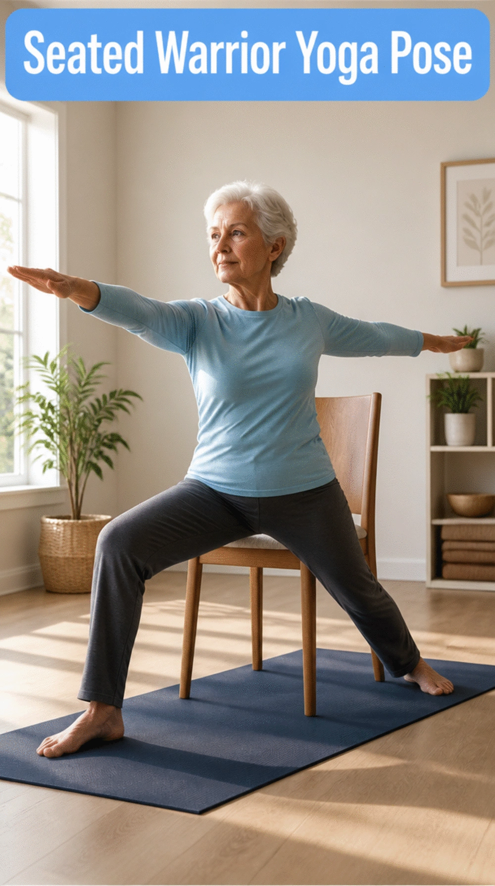 Seated Warrior Yoga Pose for Seniors That Strengthens the Legs Safely