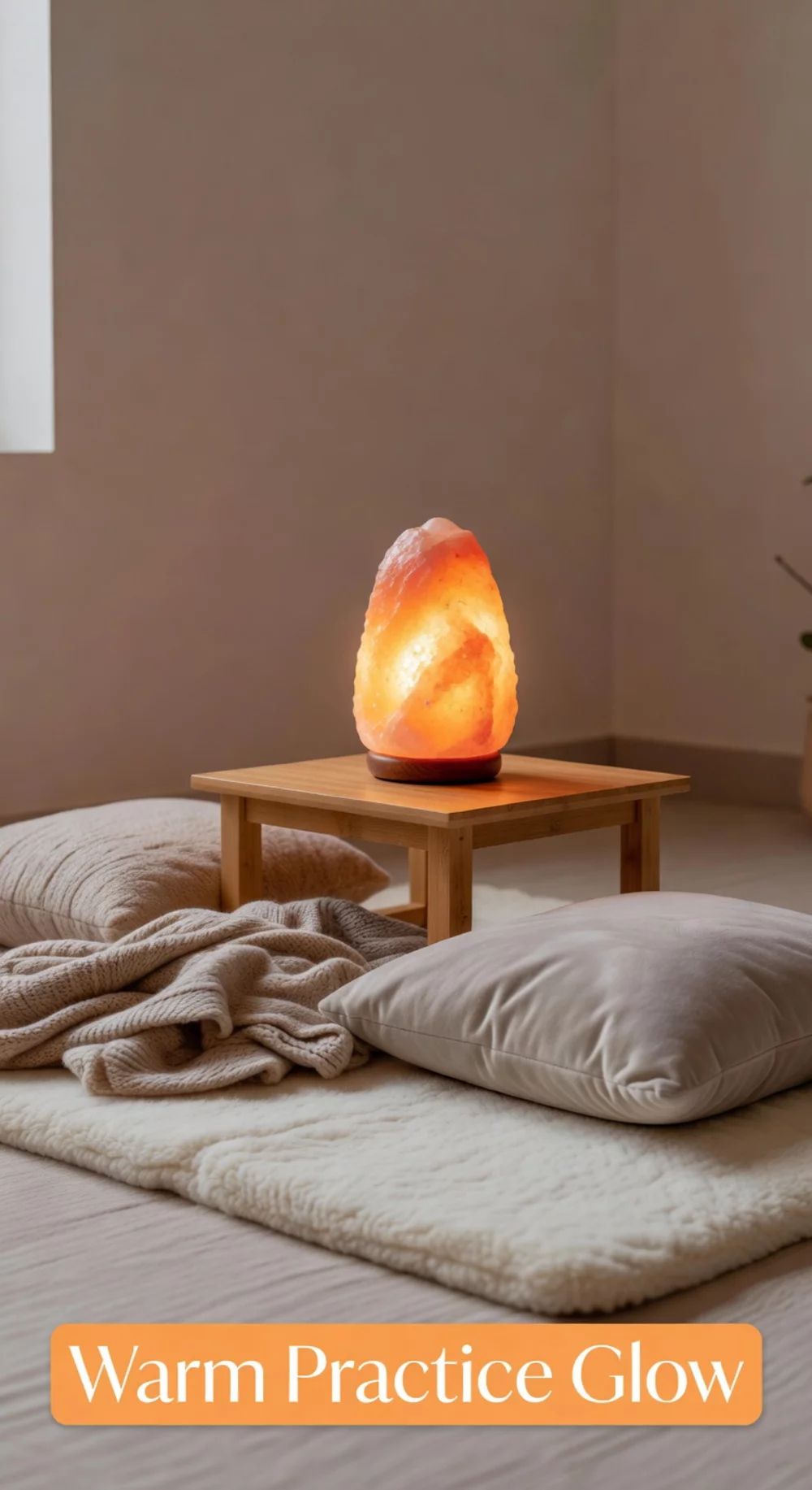Himalayan Salt Lamp in a Cozy Yoga Corner for Calming Ambiance