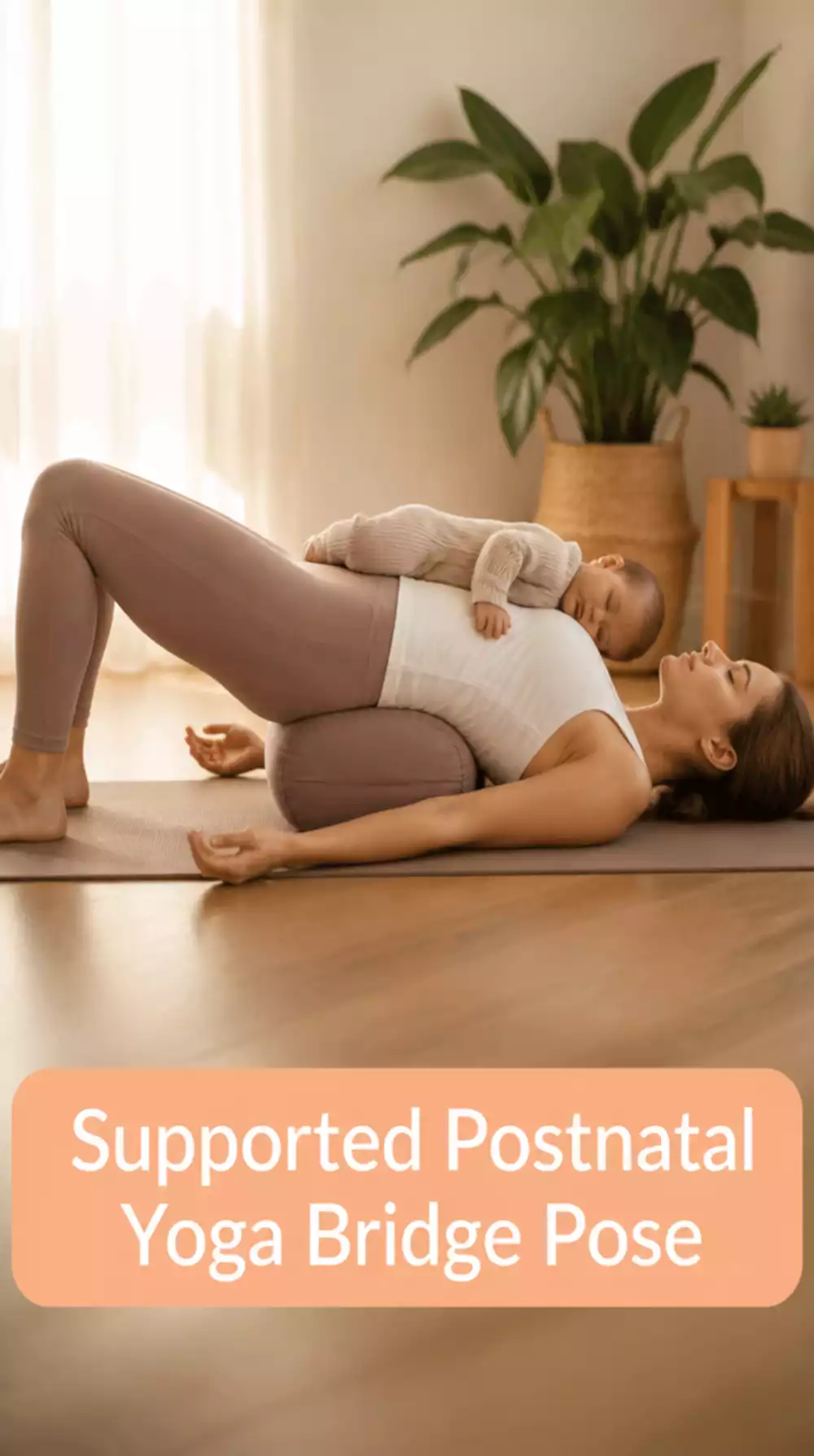 Supported Postnatal Yoga Bridge Pose That Gently Reactivates the Glutes and Core