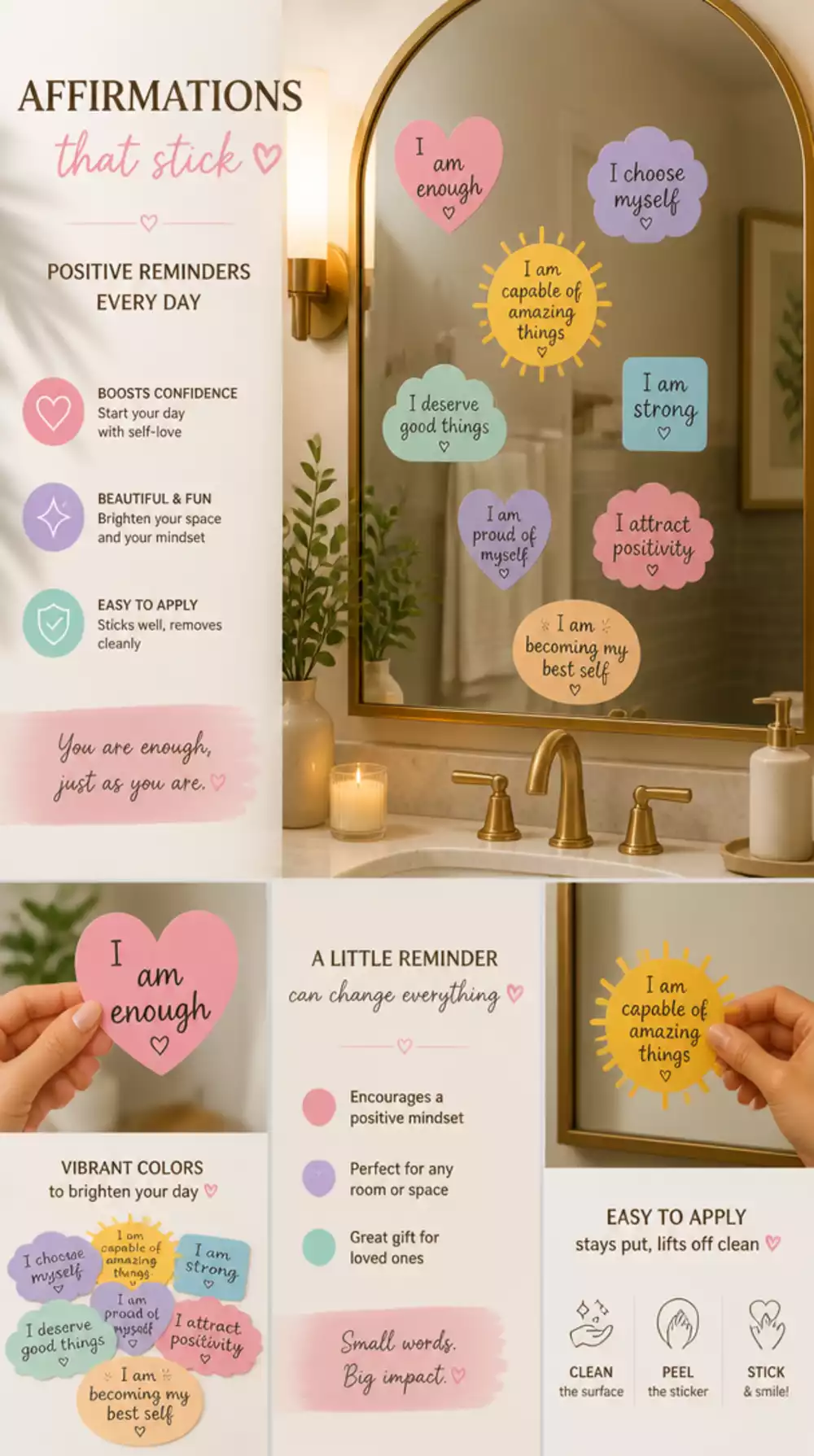 Yoga Affirmation Mirror Sticker That Reflects Positive Words Before Practice