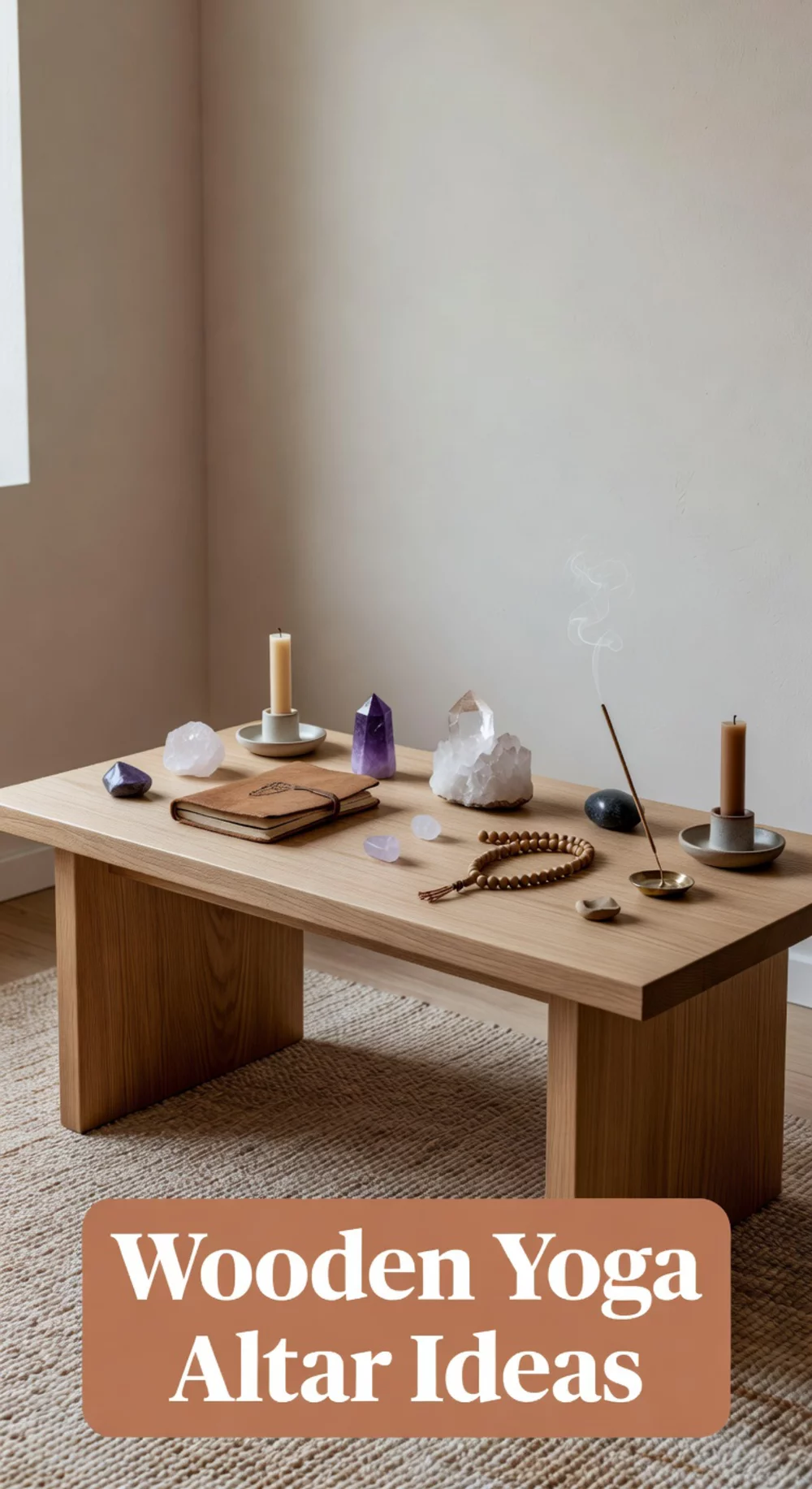 Low Wooden Yoga Altar Table That Holds Intention Objects and Grounds the Ritual