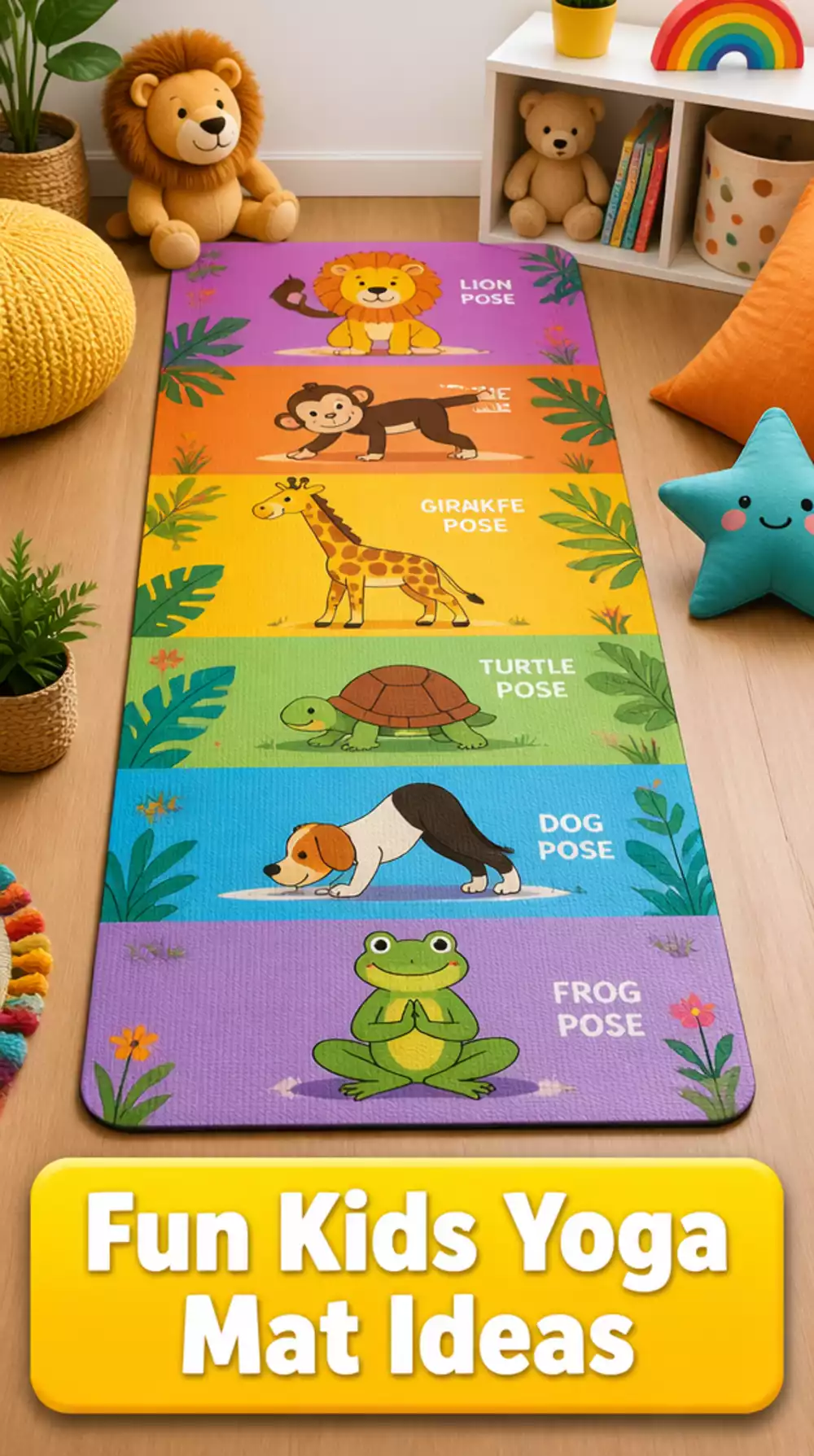 Kids Yoga Mat with Animal Positions Printed on It for Easy Pose Guidance