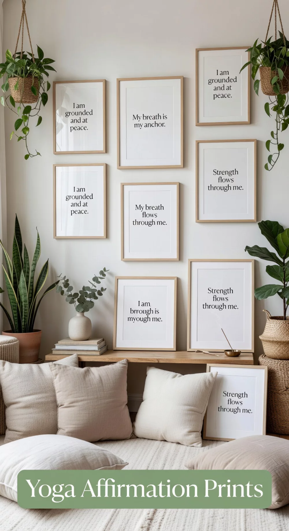Yoga Affirmation Sheet Printable That Frames Beautifully Above a Meditation Corner