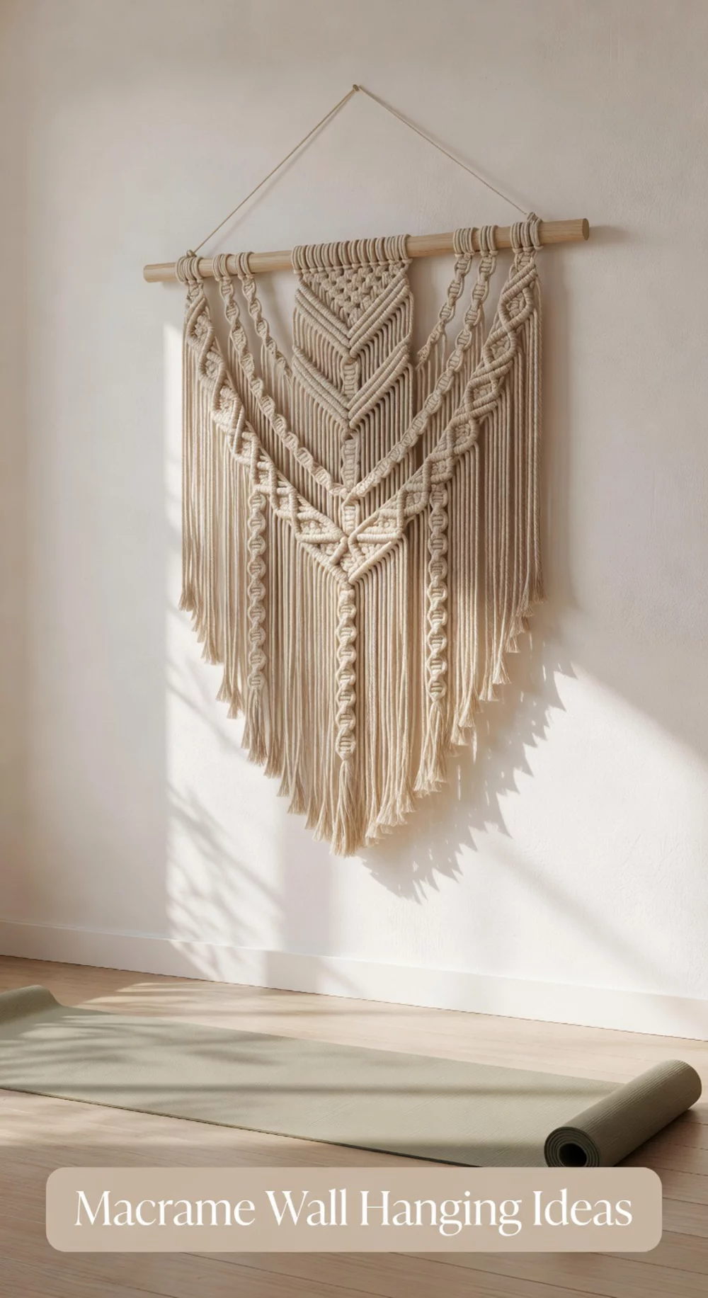 Macrame Wall Hanging Above the Yoga Mat That Anchors the Space Visually