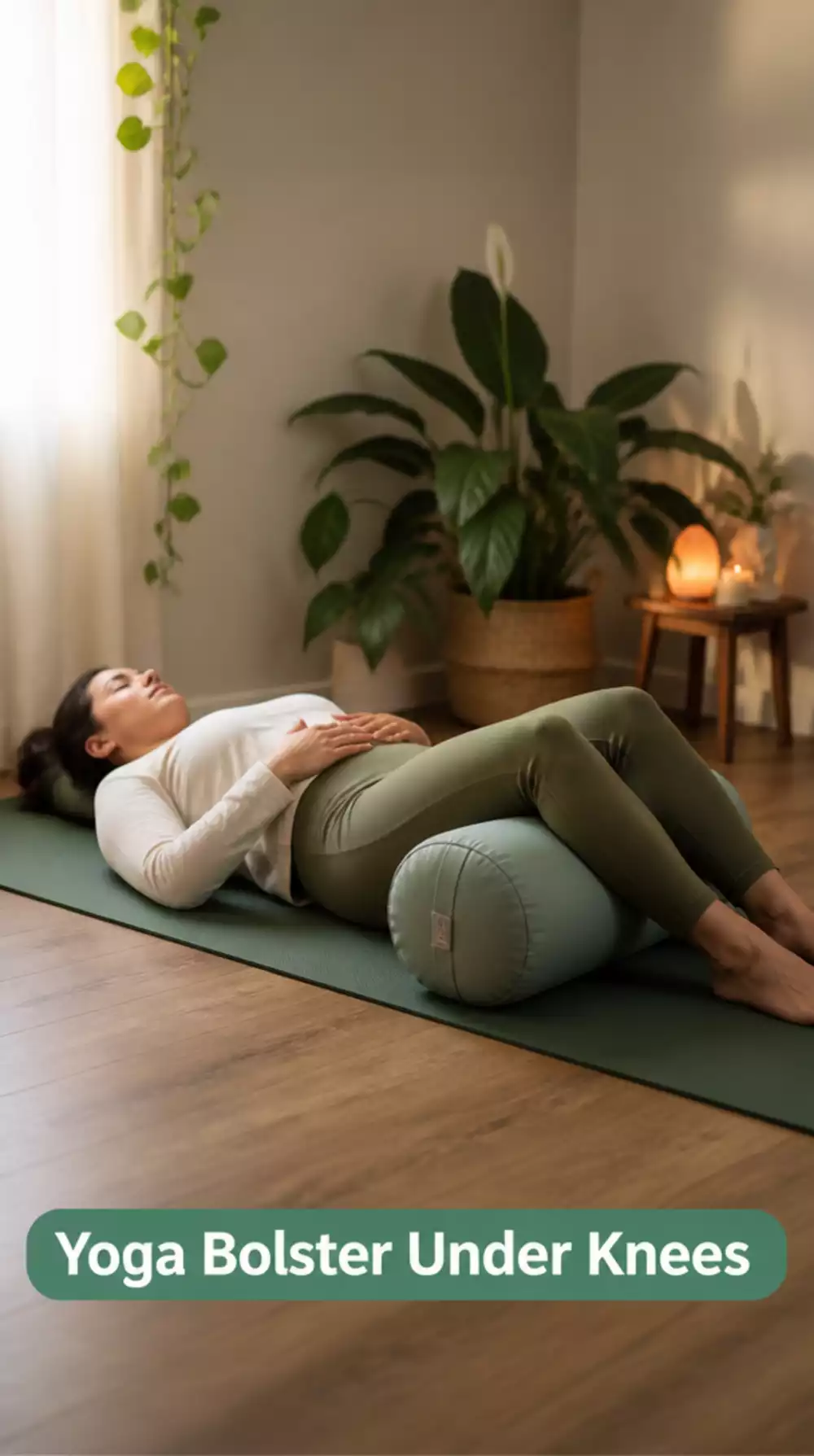 Yoga Bolster Under the Knees That Lets a Tense Lower Back Fully Let Go