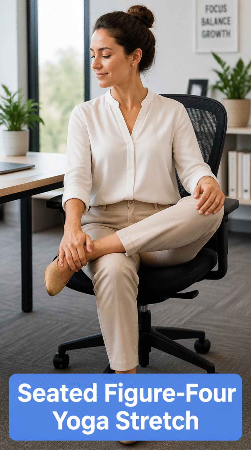 Seated Figure-Four Office Yoga Stretch That Releases Hip Tension Between Meetings