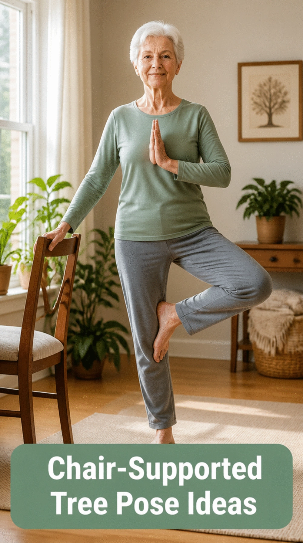 Chair-Supported Tree Pose Yoga Move for Seniors That Improves Balance