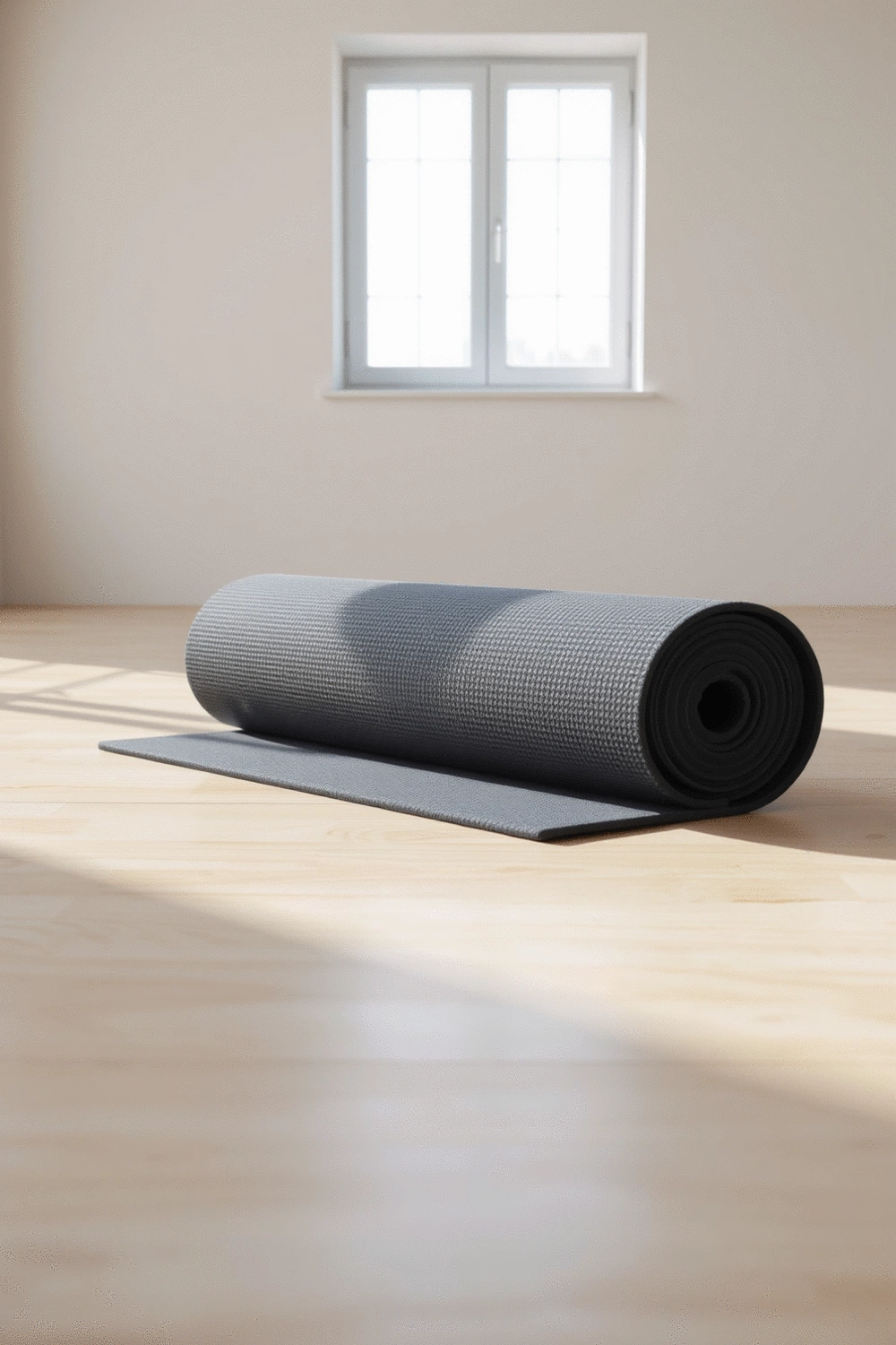 Clean yoga mat with natural light, ready for practice