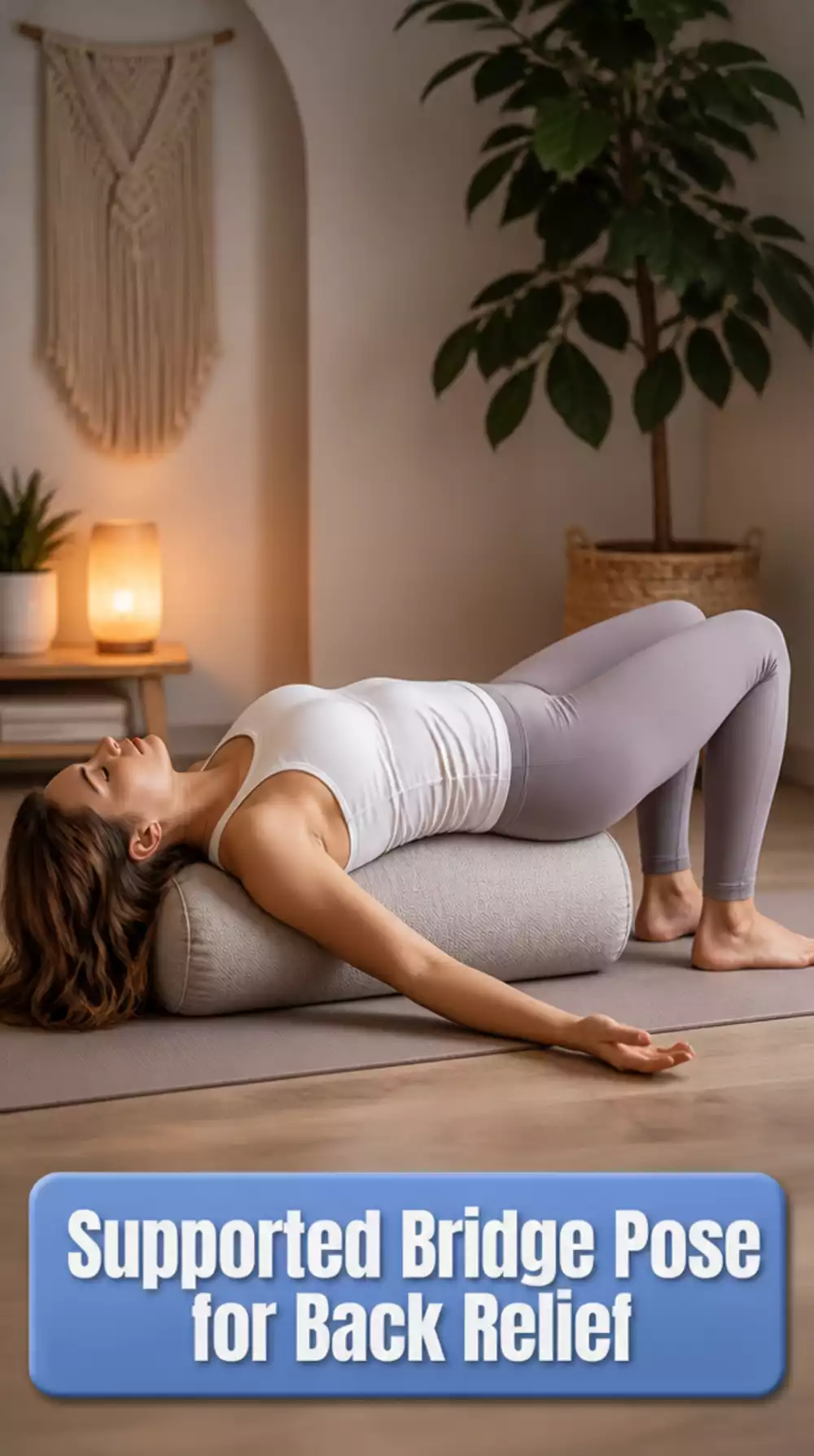 Supported Bridge Pose Yoga Bolster That Releases Lower Back Tension at Night