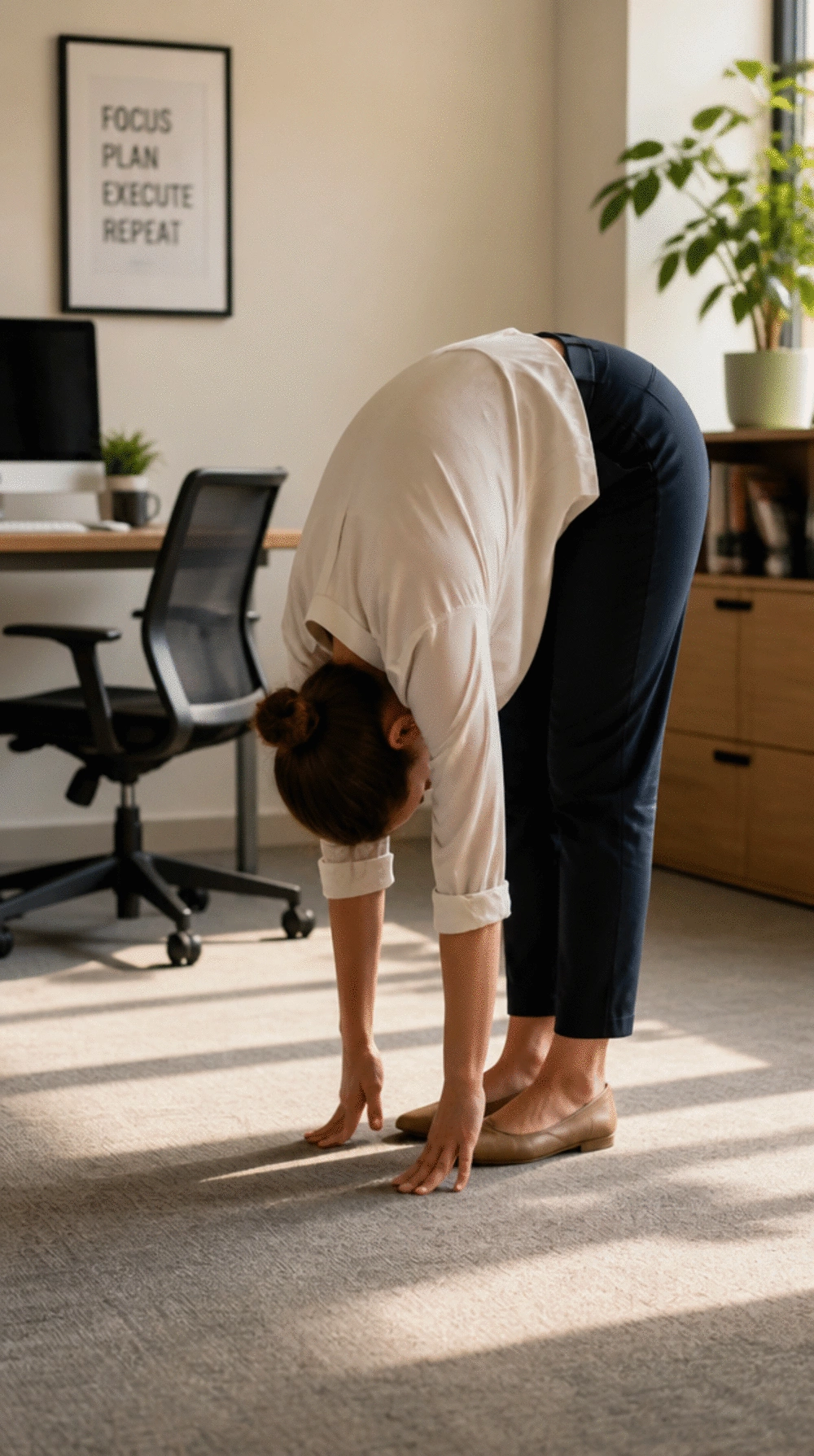 Standing Forward Fold Office Yoga Move That Decompresses the Spine in 60 Seconds