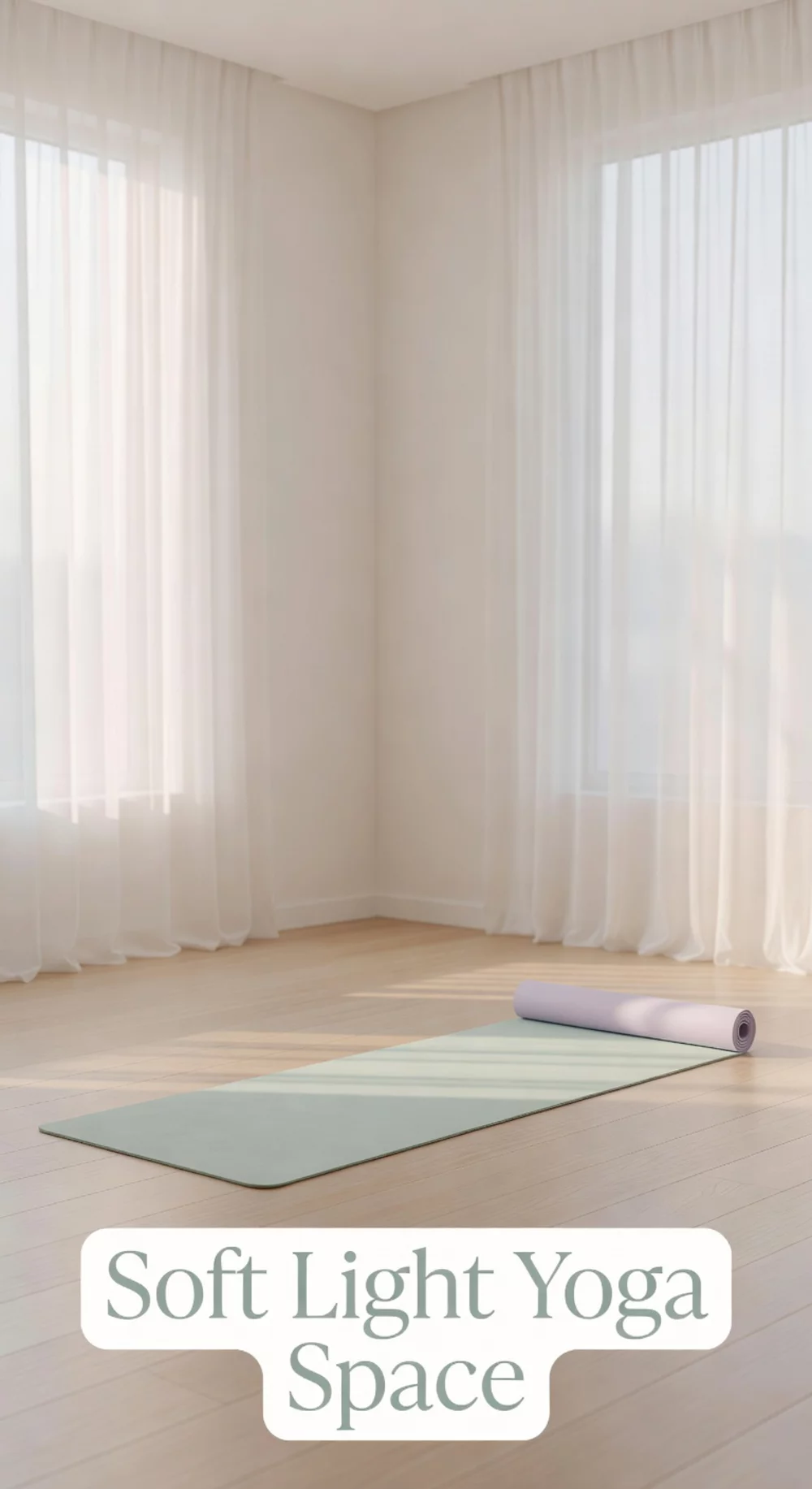 Sheer Curtain Panel That Diffuses Natural Light Over a Home Yoga Mat Setup