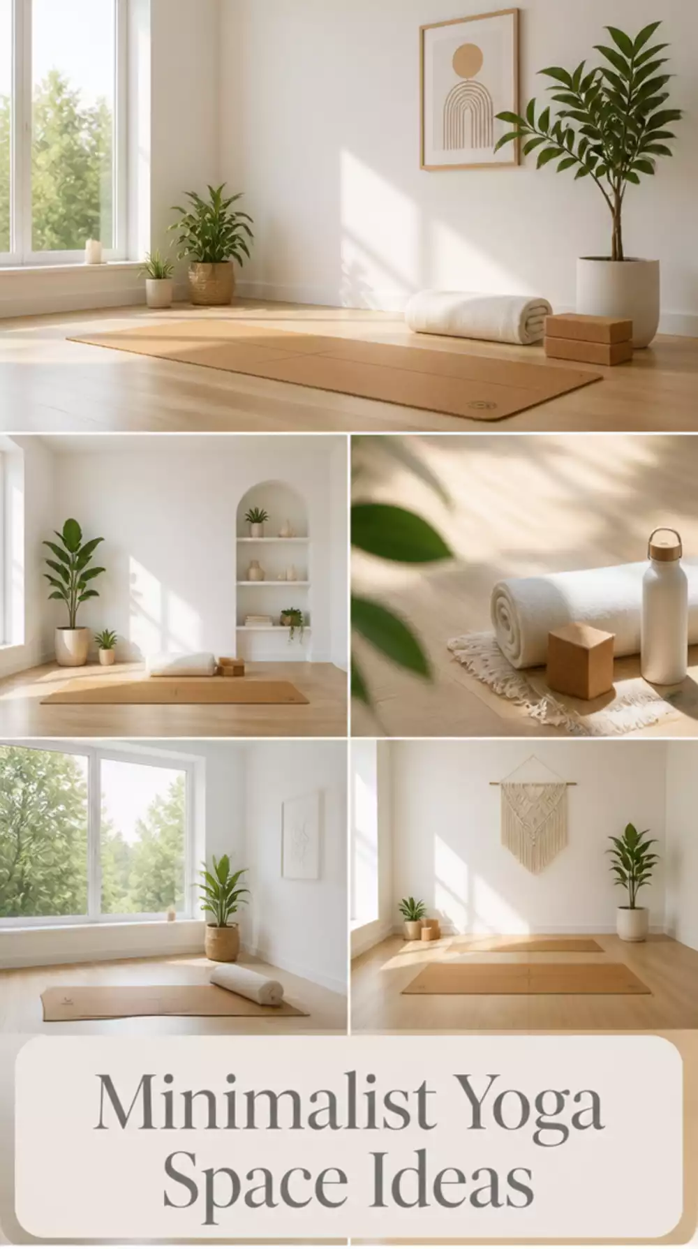 Minimalist Yoga Space with White Walls and a Cork Mat