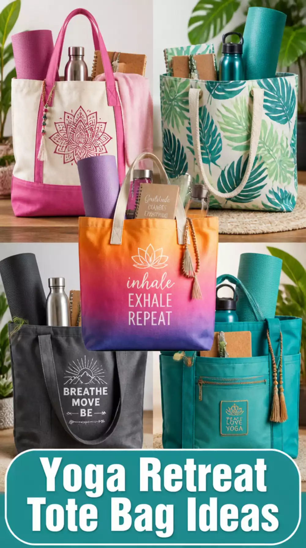 Yoga Retreat Tote Bag That Fits a Mat, Props, Journal, and Water Bottle Together