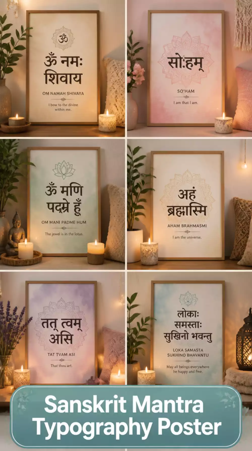 Sanskrit Mantra Typography Yoga Poster That Adds Meaning to a Meditation Corner