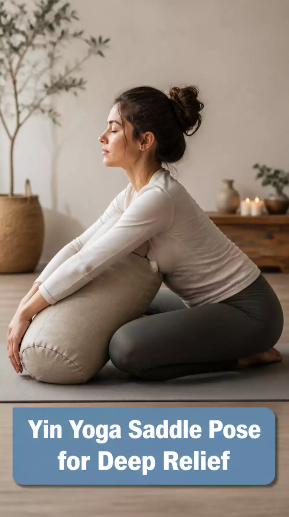 Yin Yoga Saddle Pose with a Bolster That Opens Hip Flexors Deeply Before Sleep