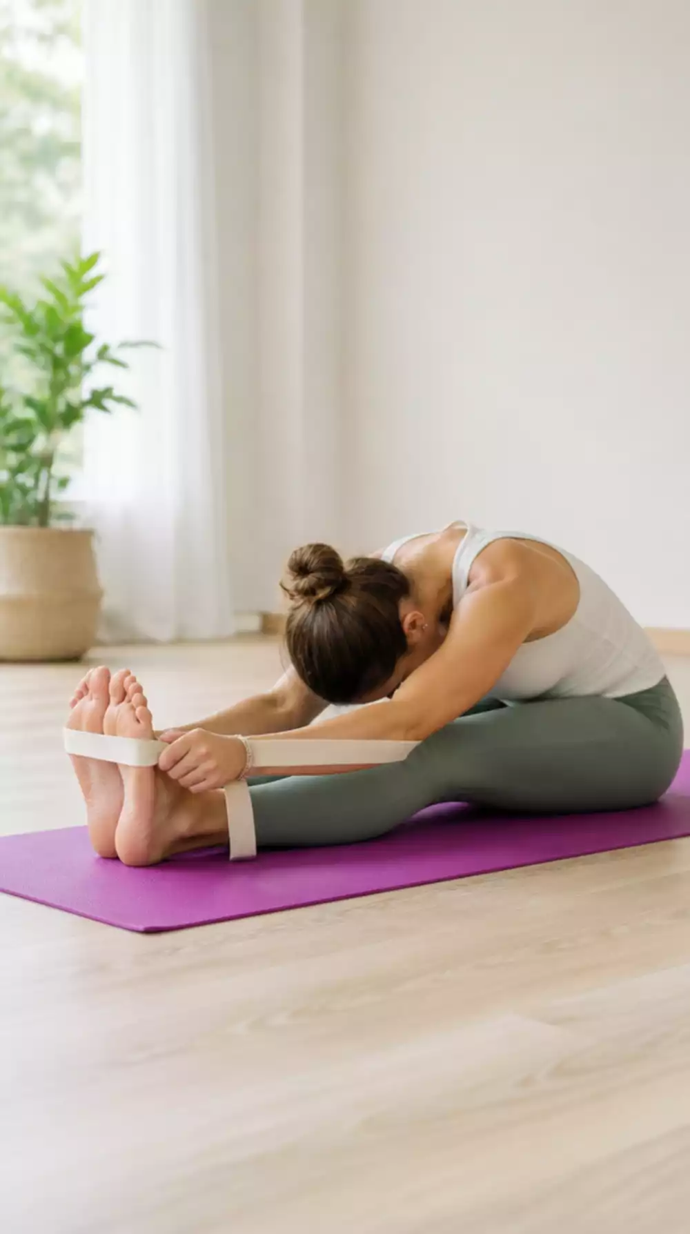 Seated Forward Fold Yoga Stretch with a Strap That Avoids Rounding the Back