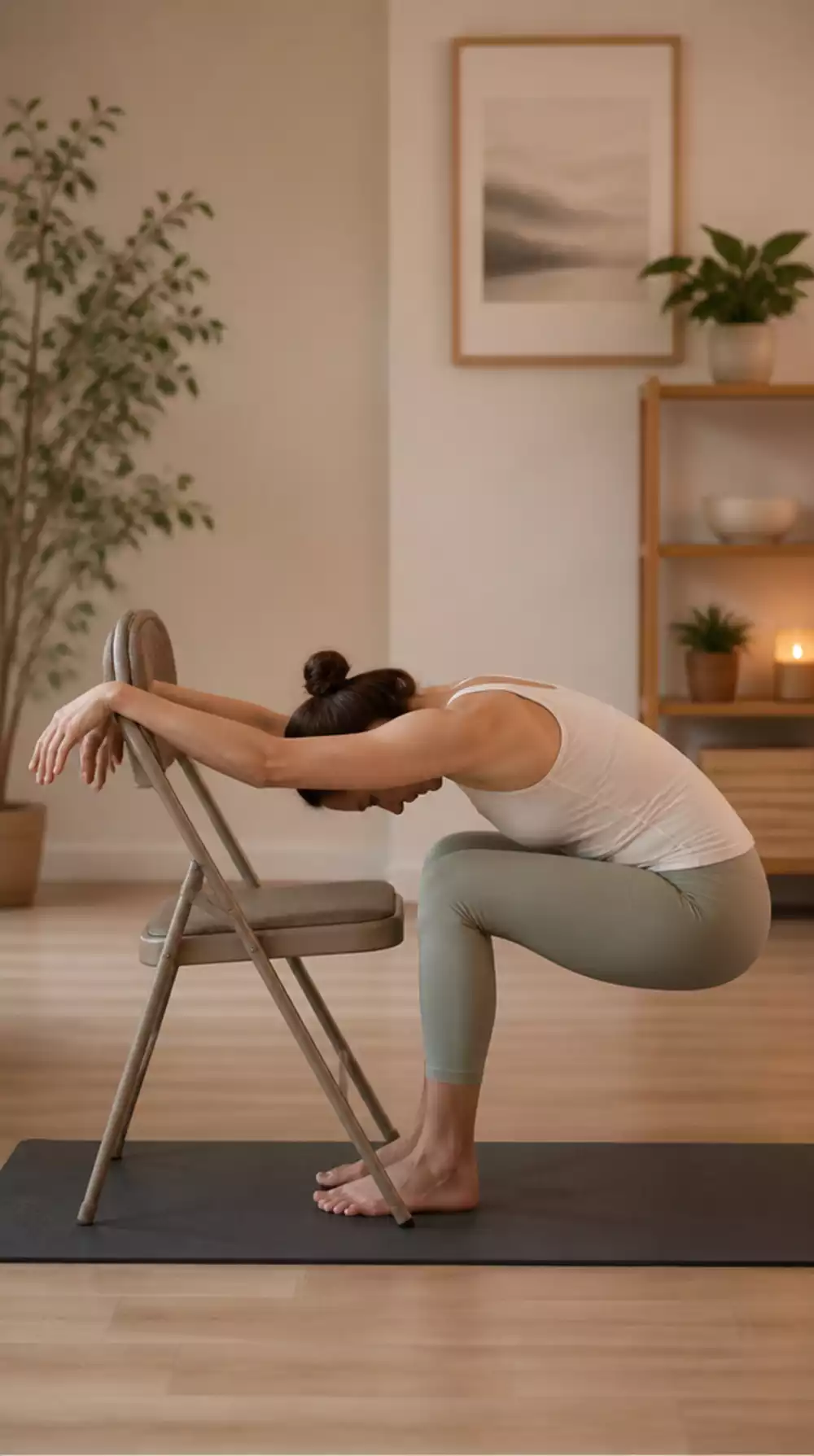 Chair-Supported Forward Fold Yoga Stretch That Eases Chronic Lower Back Pain