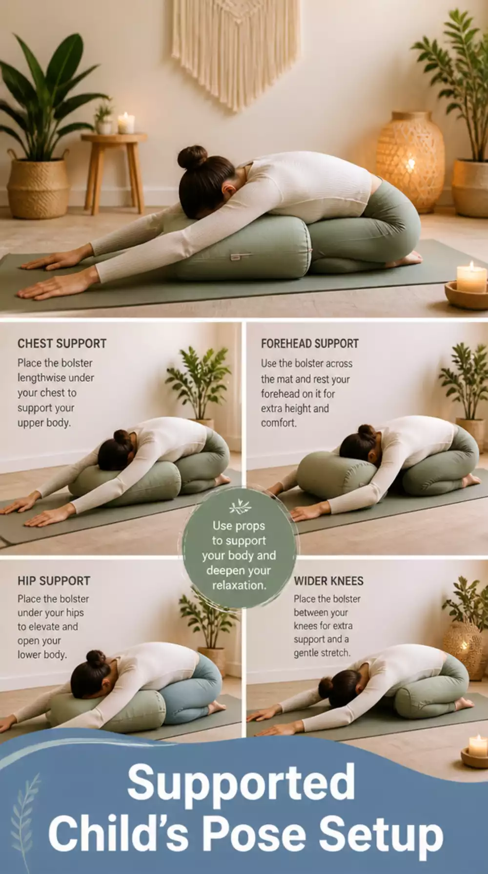 Supported Child's Pose Yoga Bolster Setup That Makes Rest Feel Restorative