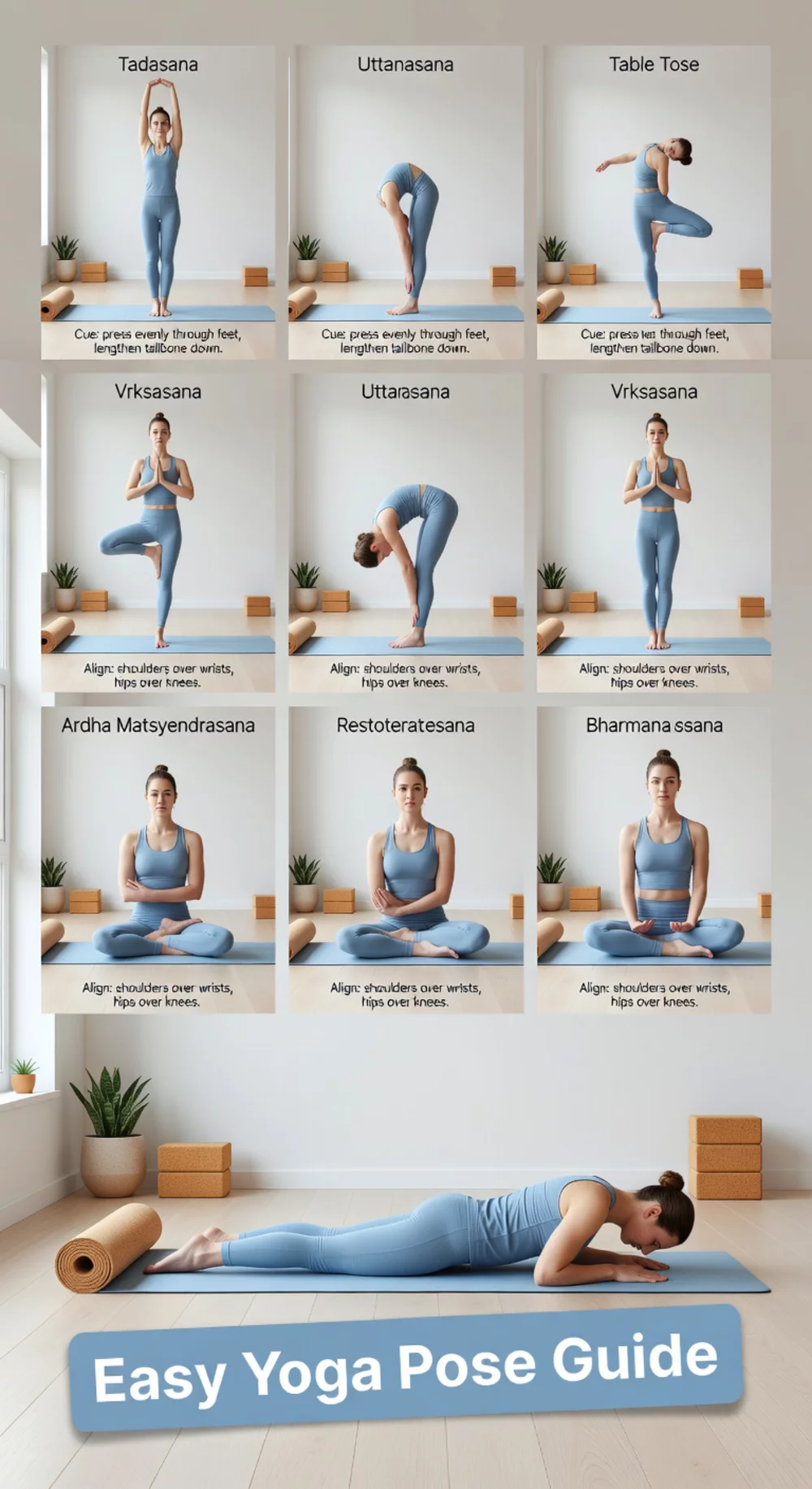 Yoga Pose Reference Printable That Shows Alignment Cues for Every Basic Pose