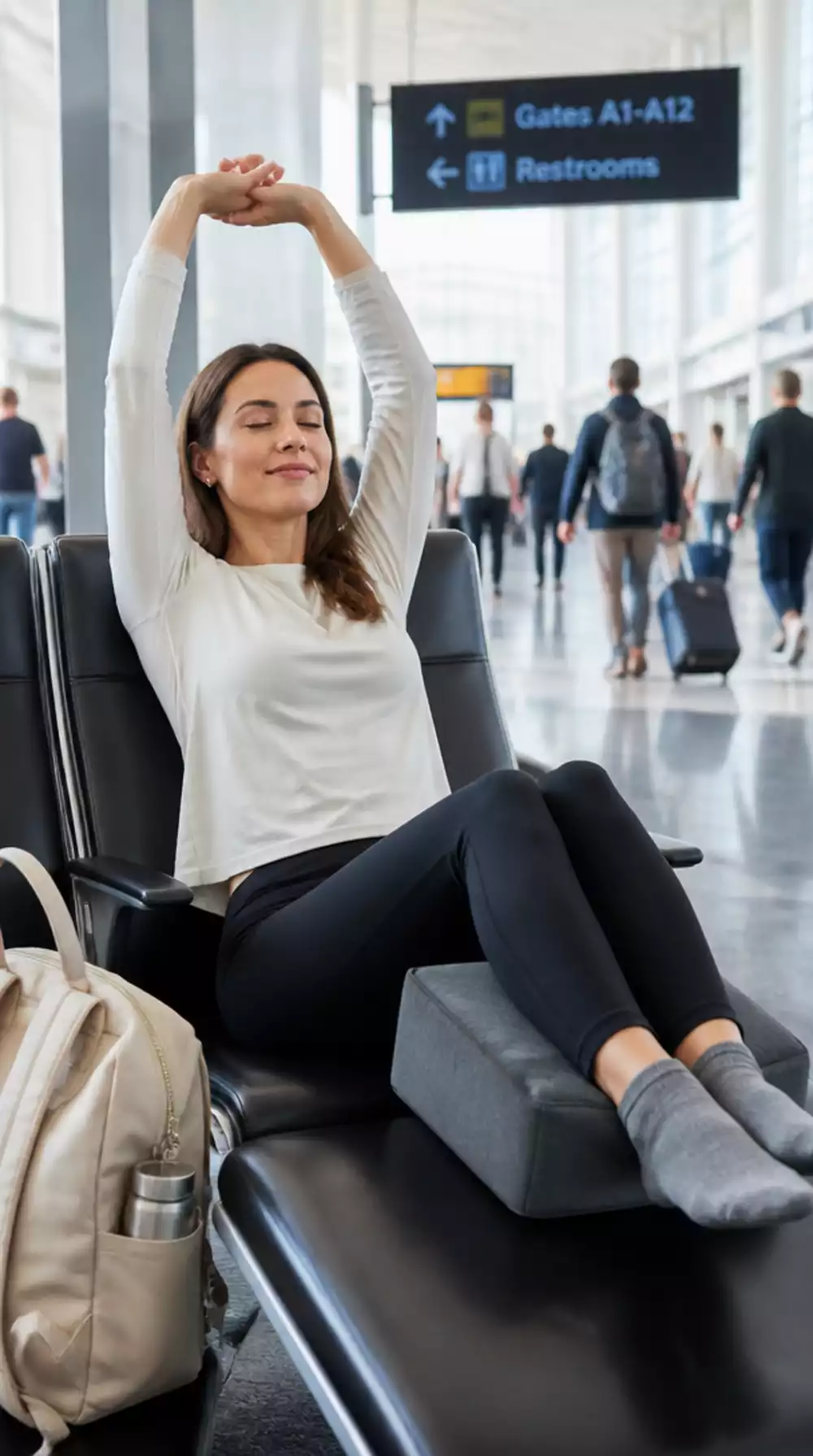 Airport Yoga Seated Stretch That Relieves Long-Flight Hip and Lower Back Tightness